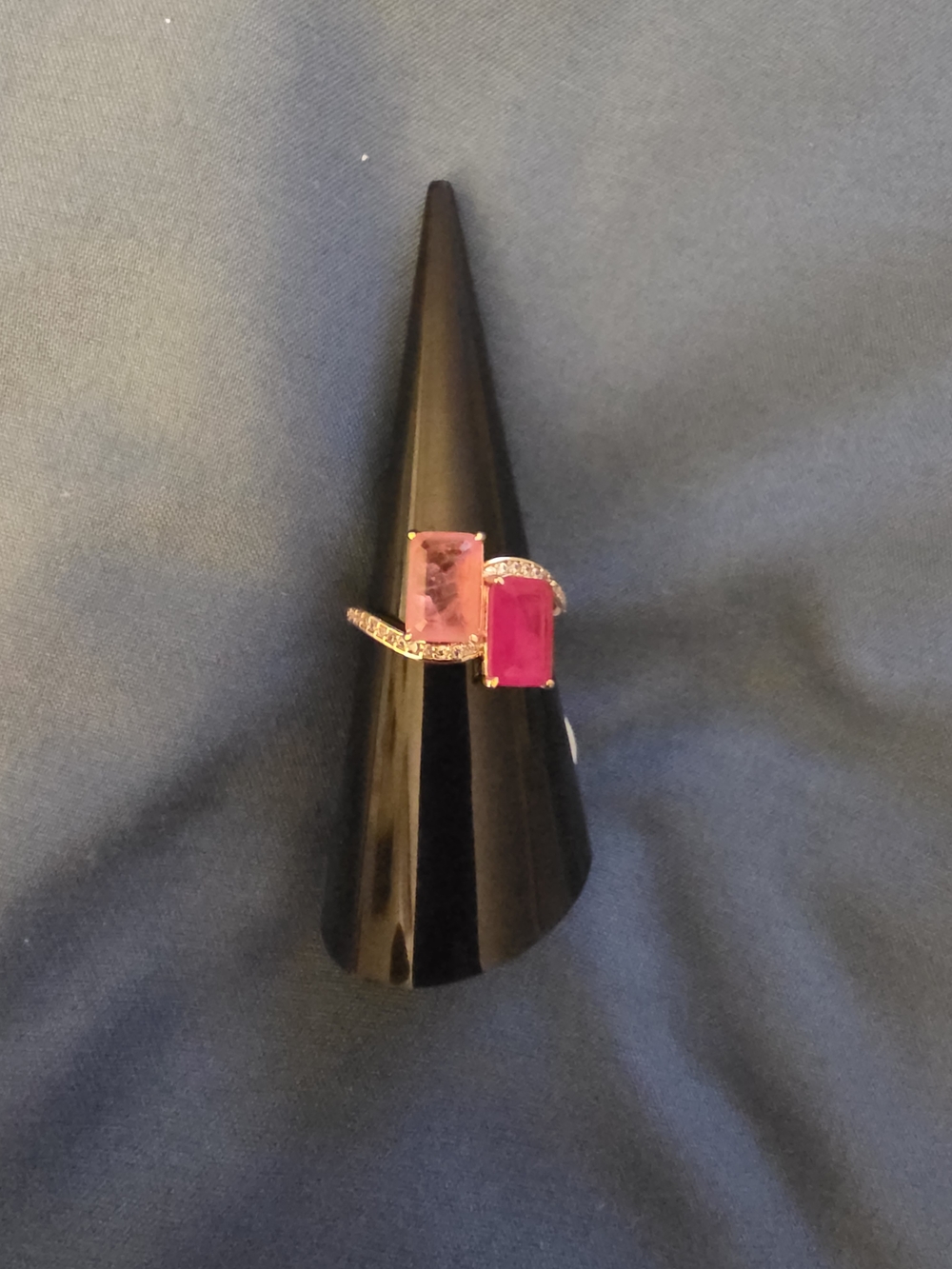 BP Elegant Pink Double-Stone Ring with Pavé Band